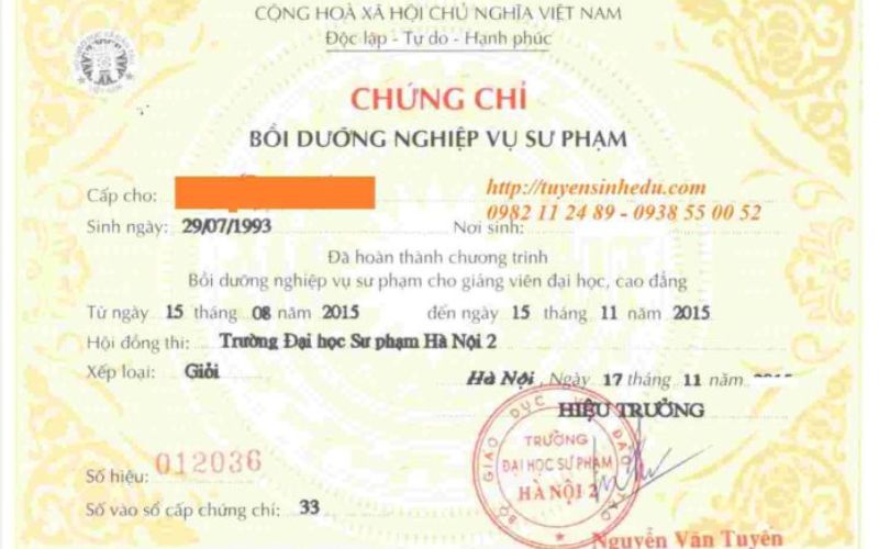 Chứng chỉnh bồi dưỡng nghiệp vụ sư phạm